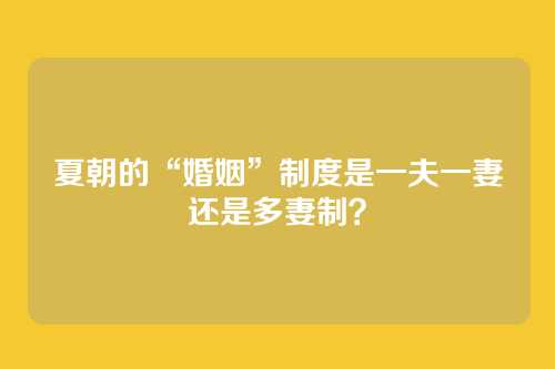夏朝的“婚姻”制度是一夫一妻还是多妻制?