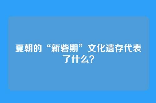 夏朝的“新砦期”文化遗存代表了什么？