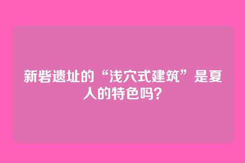 新砦遗址的“浅穴式建筑”是夏人的特色吗？