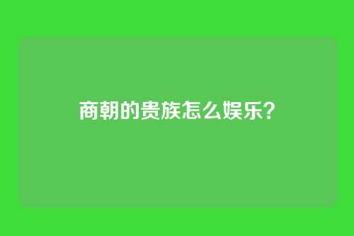 商朝的贵族怎么娱乐？