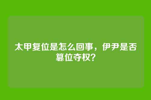 太甲复位是怎么回事,伊尹是否篡位夺权?