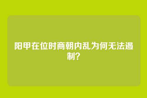 阳甲在位时商朝内乱为何无法遏制？