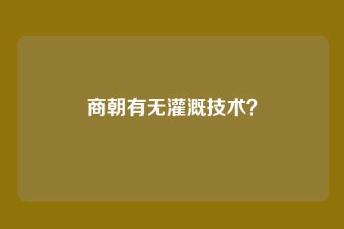 商朝有无灌溉技术?