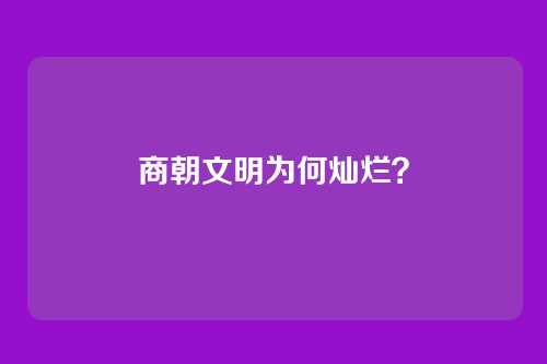 商朝文明为何灿烂?