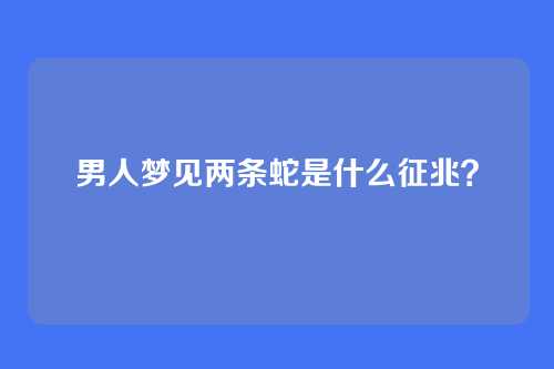 男人梦见两条蛇是什么征兆?