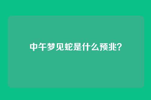 中午梦见蛇是什么预兆？