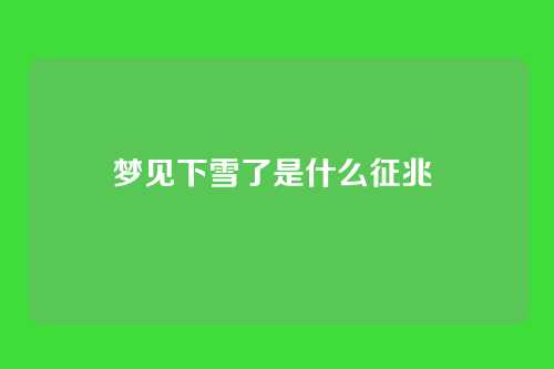 梦见下雪了是什么征兆